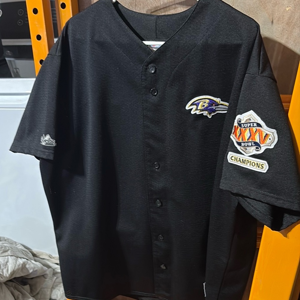 Baltimore Ravens baseball jersey with embroidered Super Bowl patch